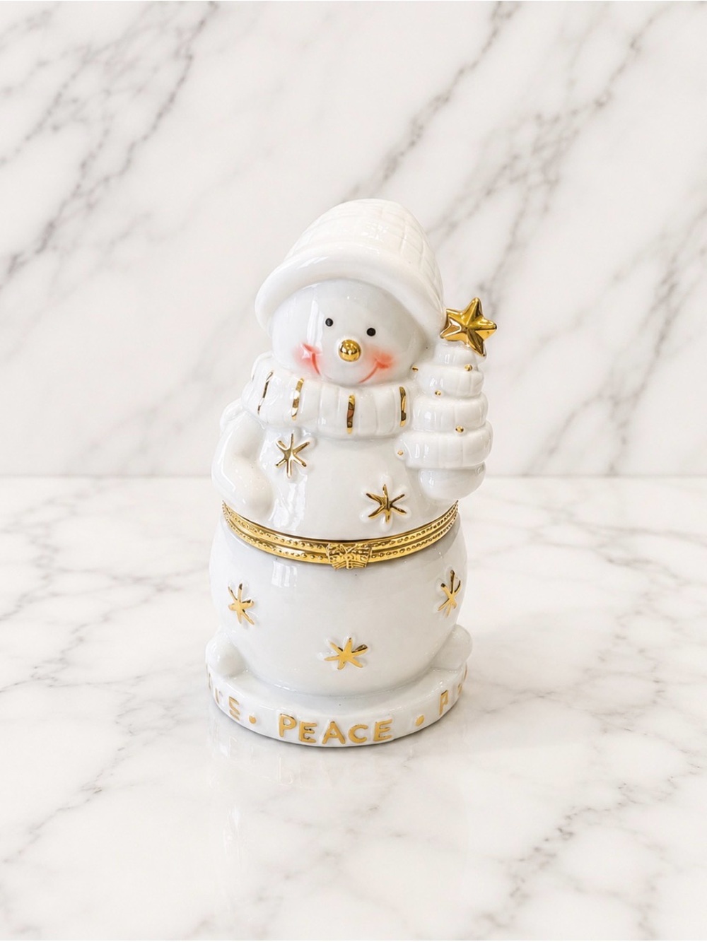 Ceramic Snowman Hinged Jewelry Box